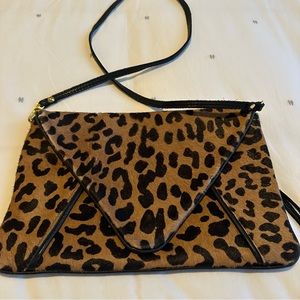 J. Crew Animal Print Cowhide and Leather Envelope Clutch